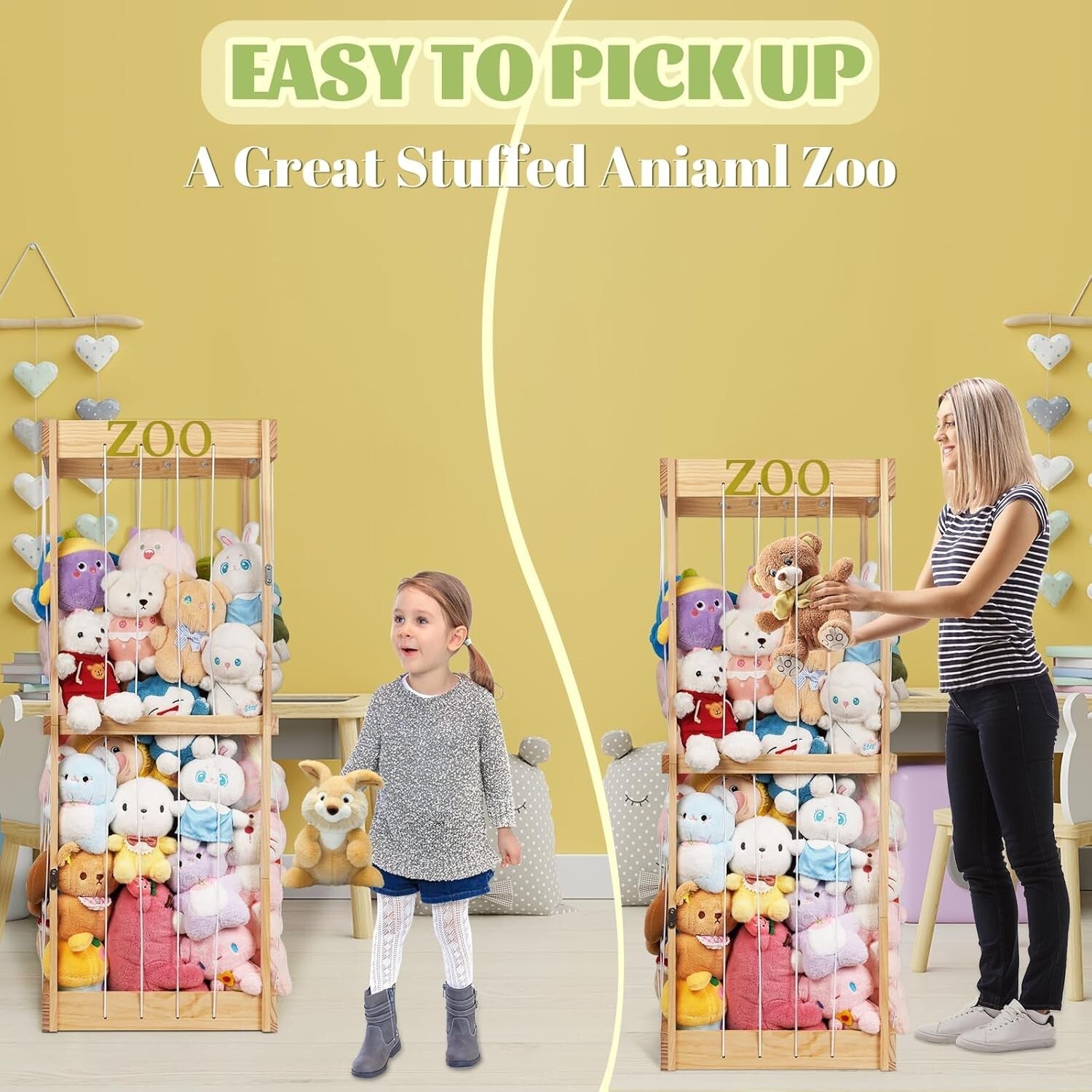 Easy Assembly Stuffed Animal Storage with Stylish Zoo Design for Kids' Rooms