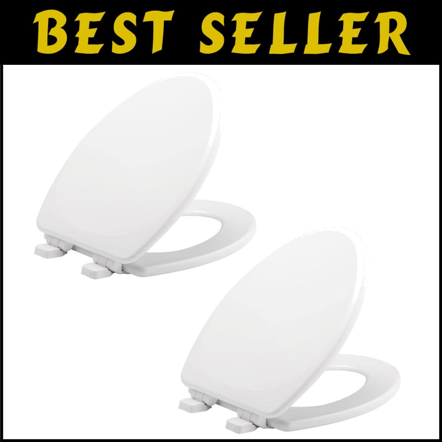 Quick Install White Elongated Toilet Seat 2-Pack - Non-Slip Heavy Duty Design