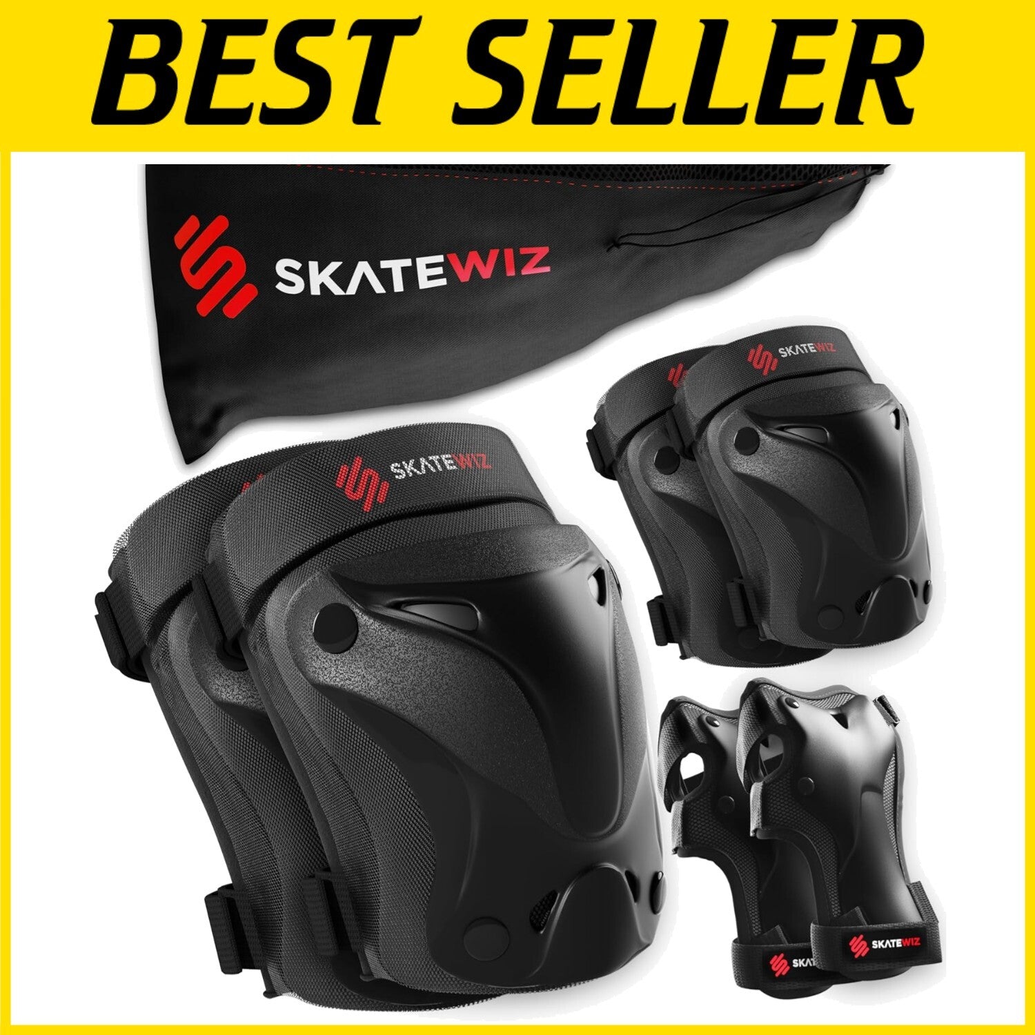 Ergonomic Knee, Elbow Pads & Wrist Guards - Breathable Protection for Skating
