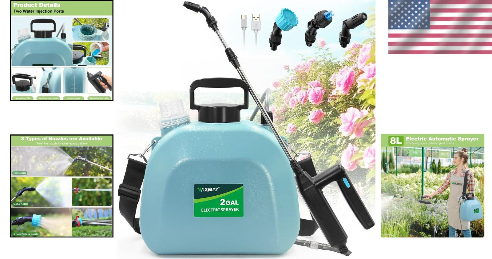 Durable Electric Lawn Sprayer - 2 Gallon Capacity with Versatile Nozzle Options