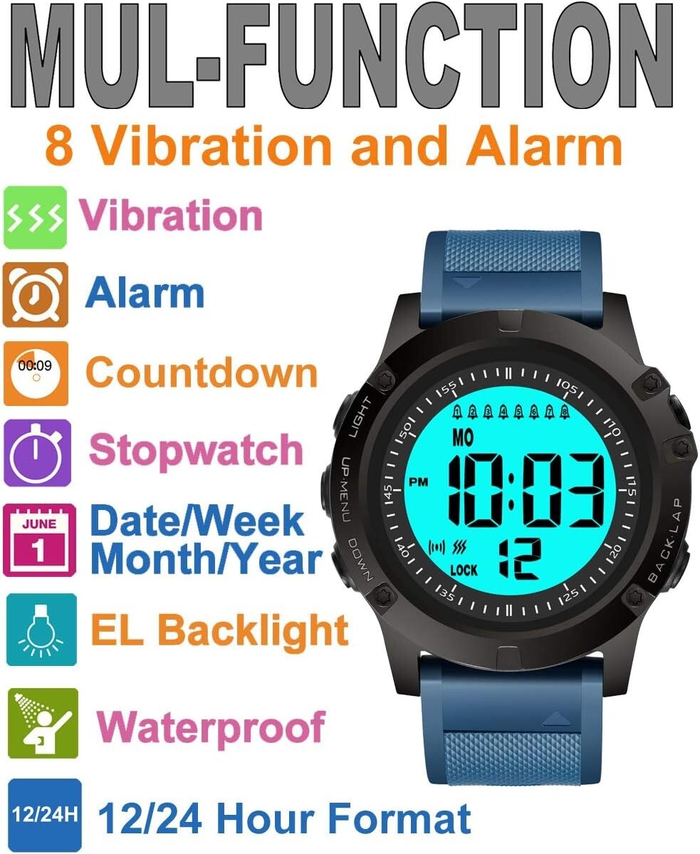Waterproof Medication Reminder Watch with 8 Vibrating Alarms for Seniors