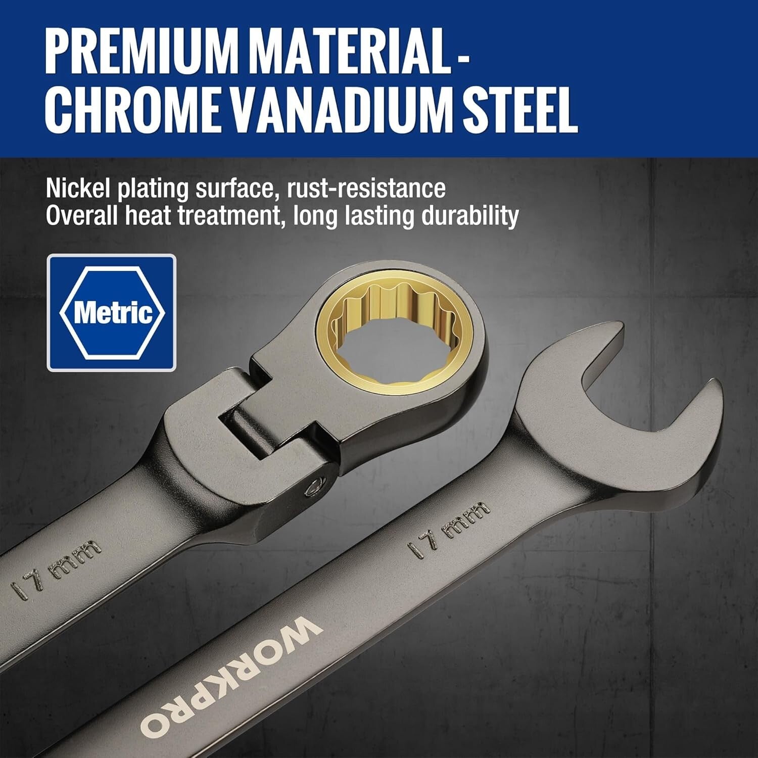 Durable 8-Piece CR-V Nickel-Plated Ratcheting Wrench Set with 180-Degree Pivot