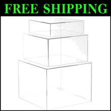 Load image into Gallery viewer, Set of 3 Crystal Clear Acrylic Cube Display Risers – Elegant Storage Solution