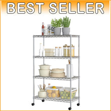 Load image into Gallery viewer, Mobile 4-Tier Chrome Wire Shelving Unit - Perfect for Kitchen and Garage