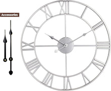 Load image into Gallery viewer, Elegant 18-Inch Retro Roman Numeral Wall Clock - Almost Silent Silver Decor