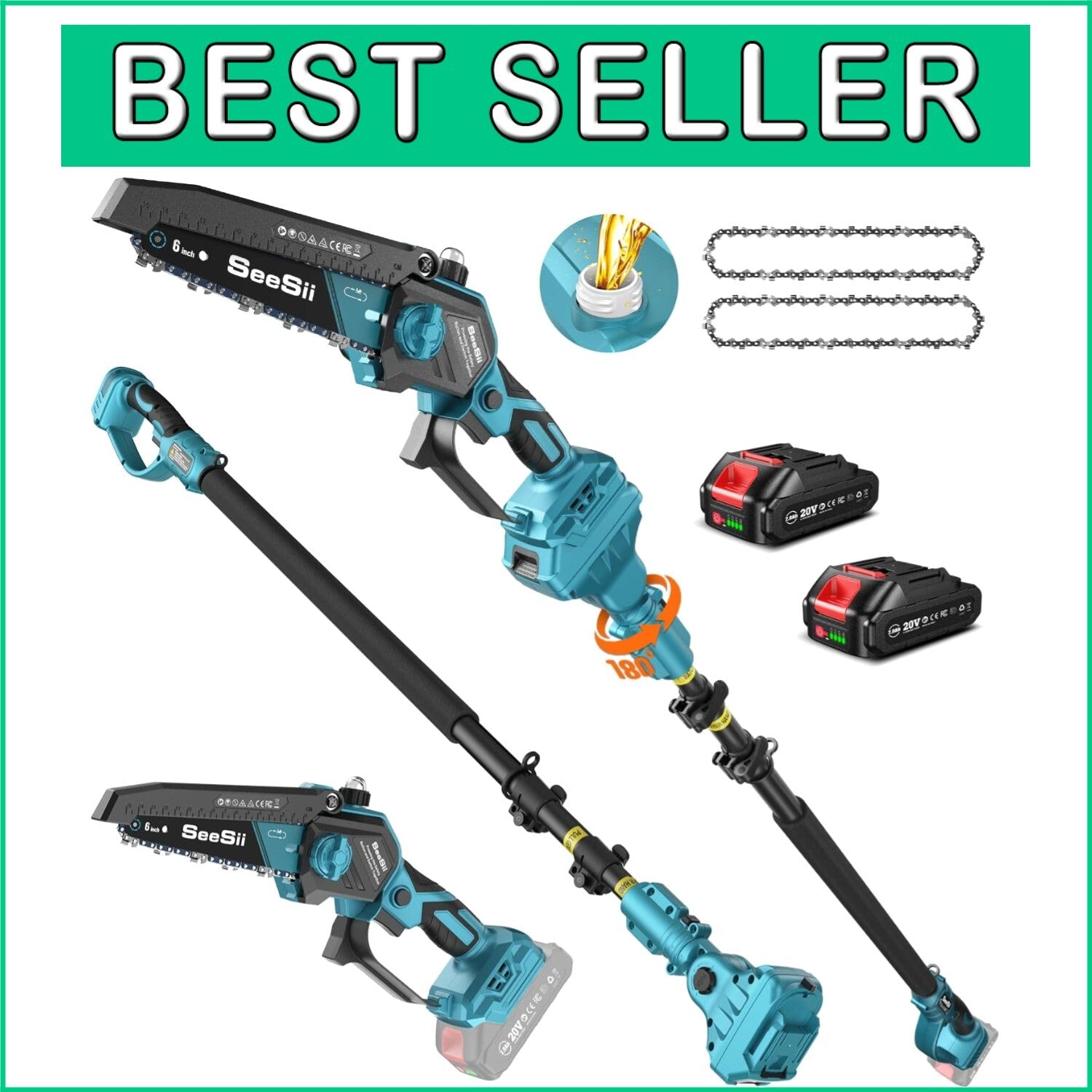 Extendable 10ft Electric Pole Saw - 6'' Mini Chainsaw with Dual Batteries