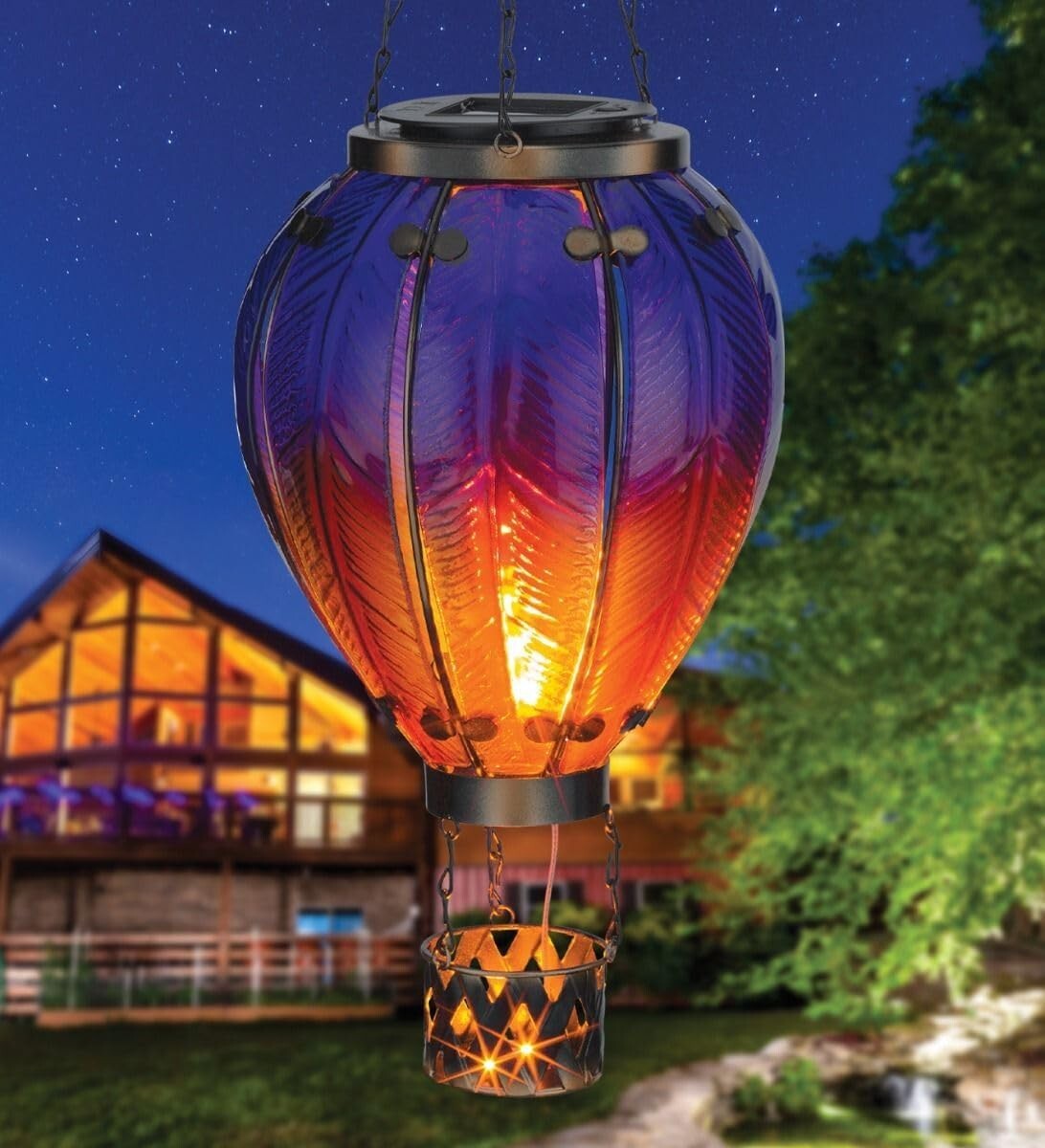 Durable Metal and Glass Solar Hot Air Balloon Lantern – Perfect for Garden Decor