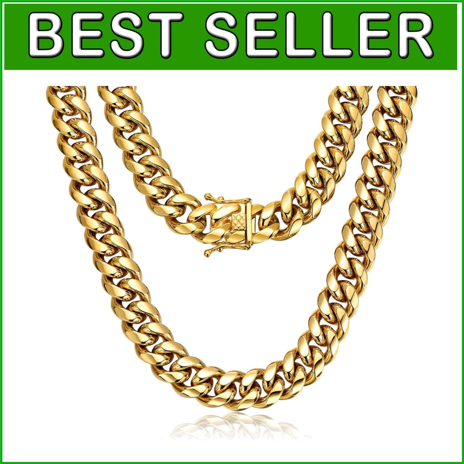 15mm Miami Cuban Link Chain Necklace - 18k Gold Stainless Steel - Stylish Unisex