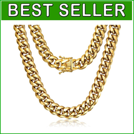 15mm Miami Cuban Link Chain Necklace - 18k Gold Stainless Steel - Stylish Unisex