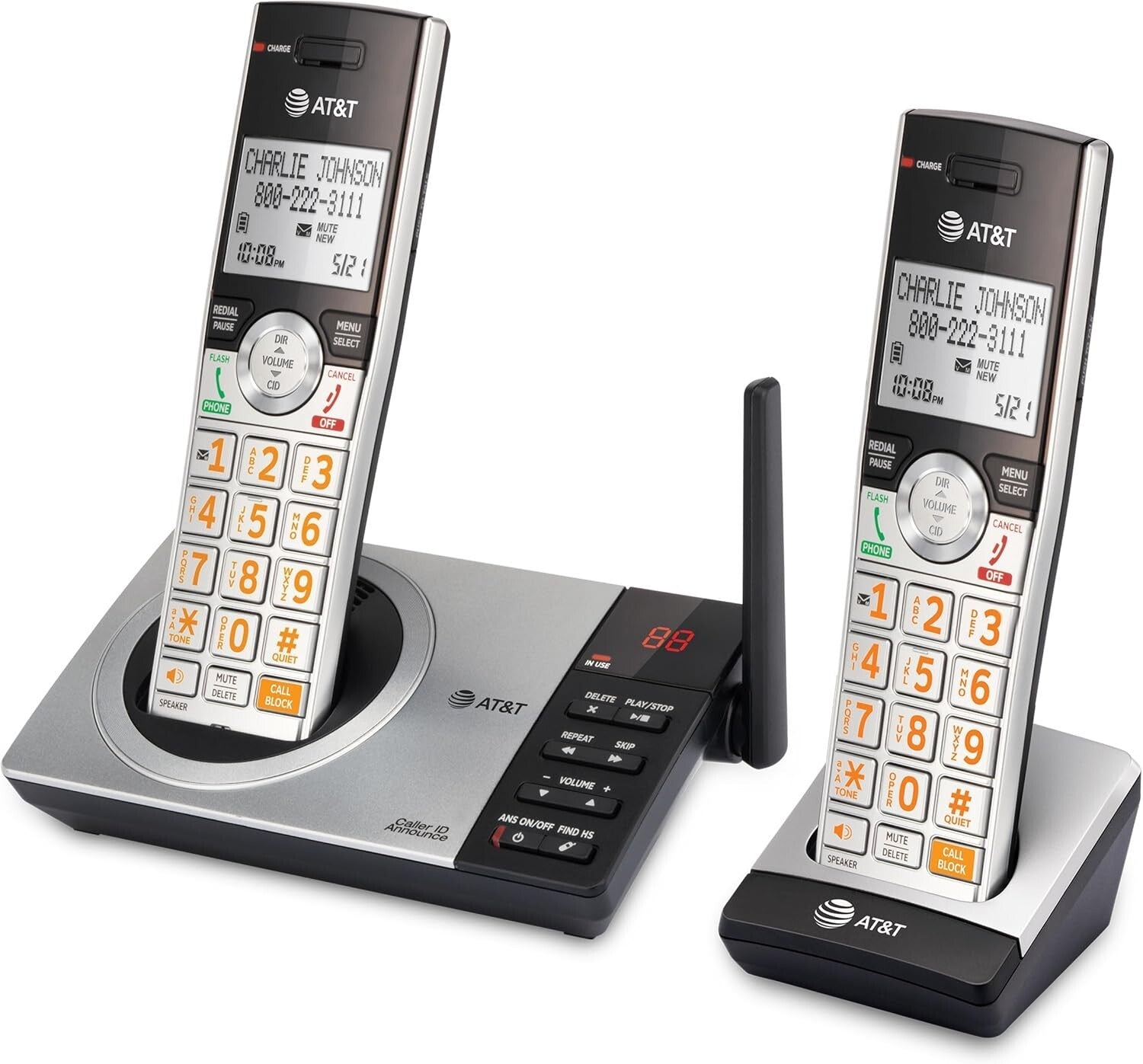 Cordless Phone Set with Digital Answering Machine & Caller ID Announcer - Silver