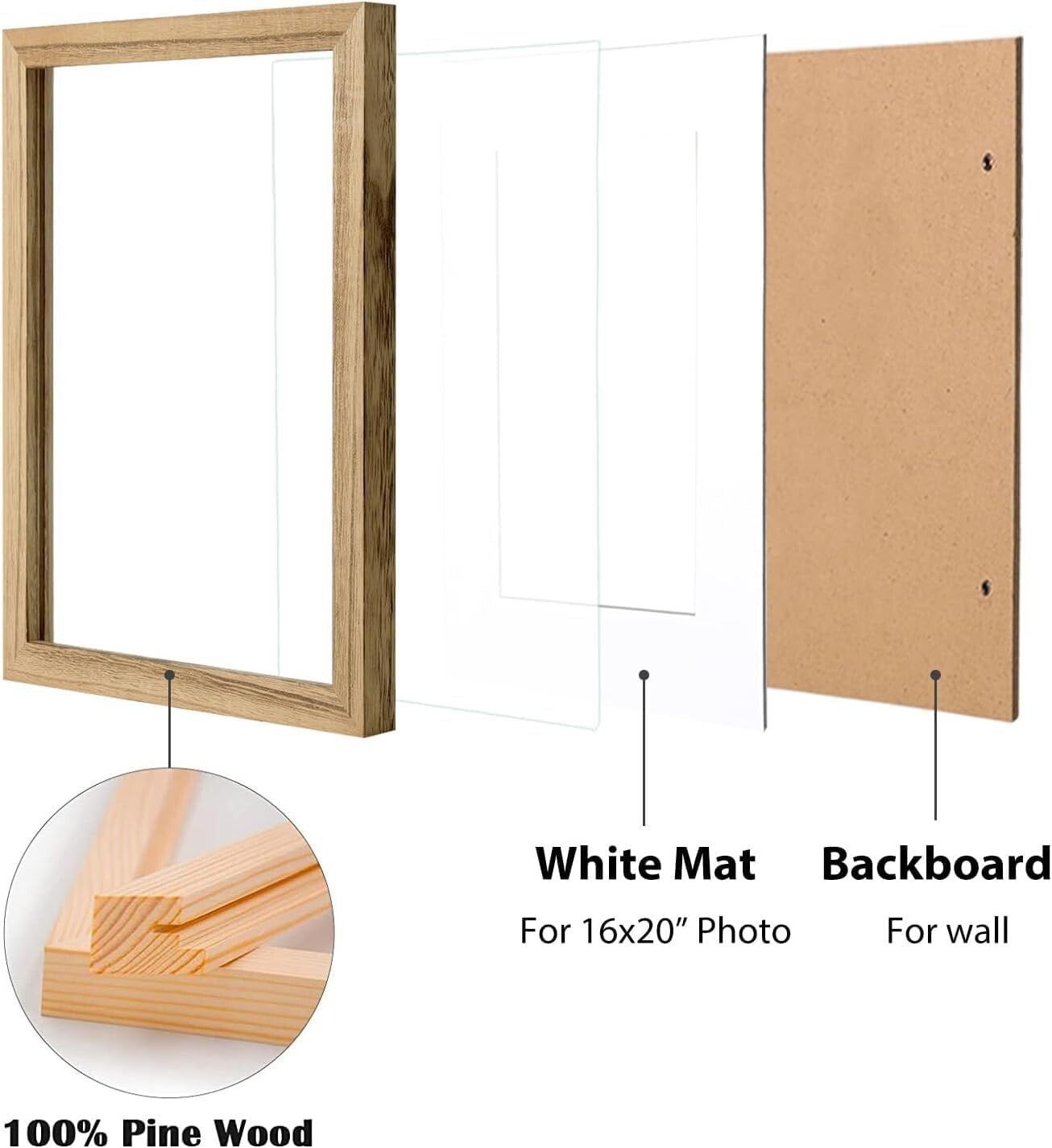 Superior Quality 16x20 Picture Frame: Solid Wood with Plexiglass, Ideal Gift