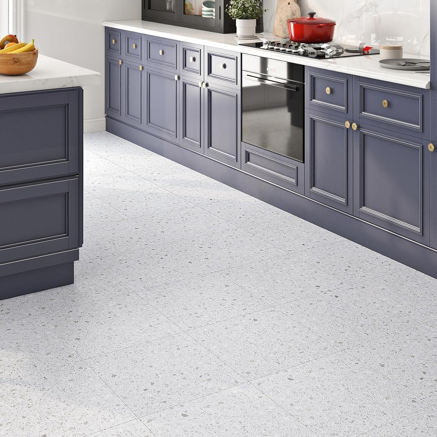 DIY-Friendly Waterproof White Granite Peel and Stick Floor Tiles 12x12 Size