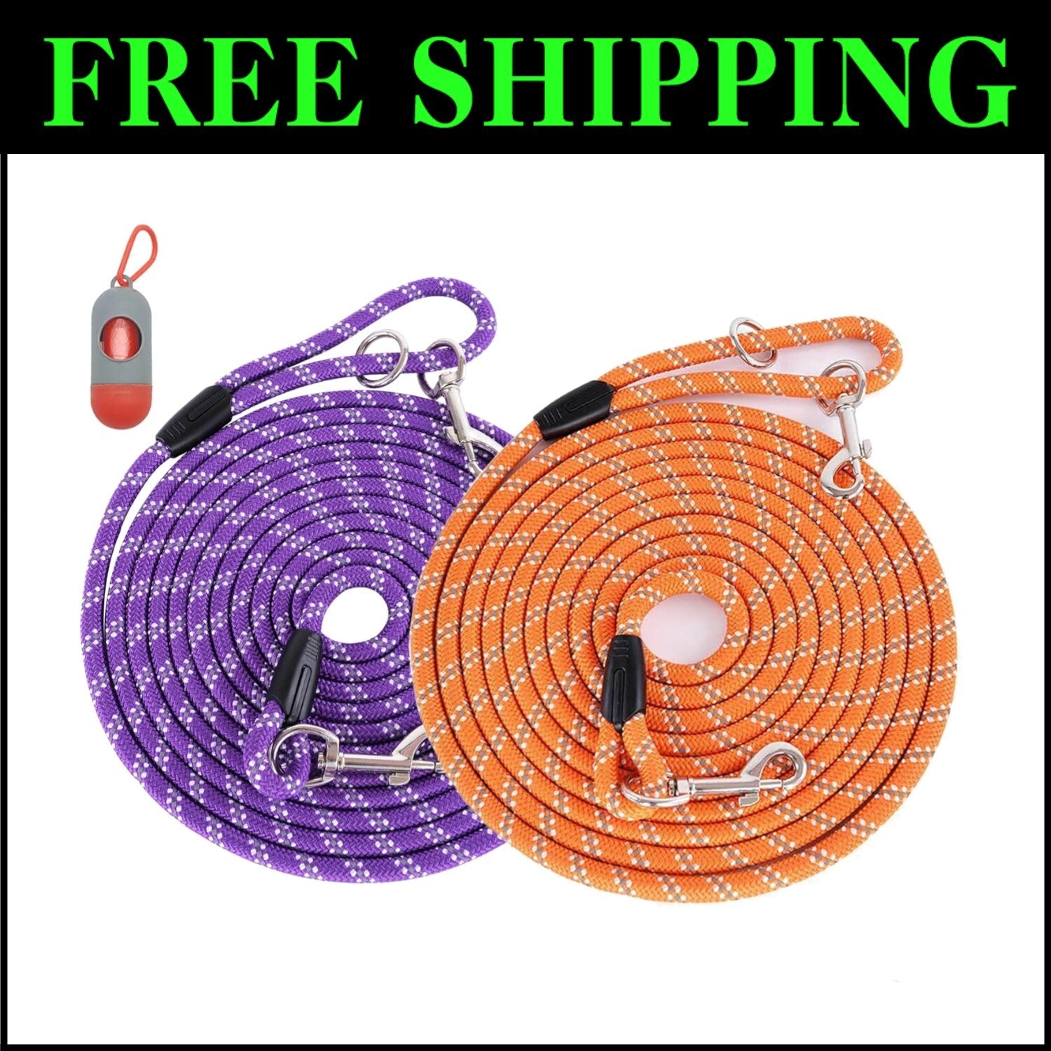 Premium 2 Pack Long Dog Leashes: 50FT with Reflective Thread for Added Safety