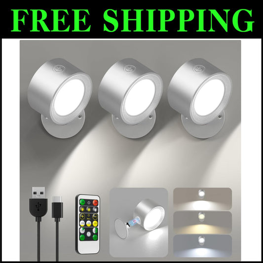 Battery Operated LED Wall Lights with Magnetic Rotation - Dimmable & 3 Colors