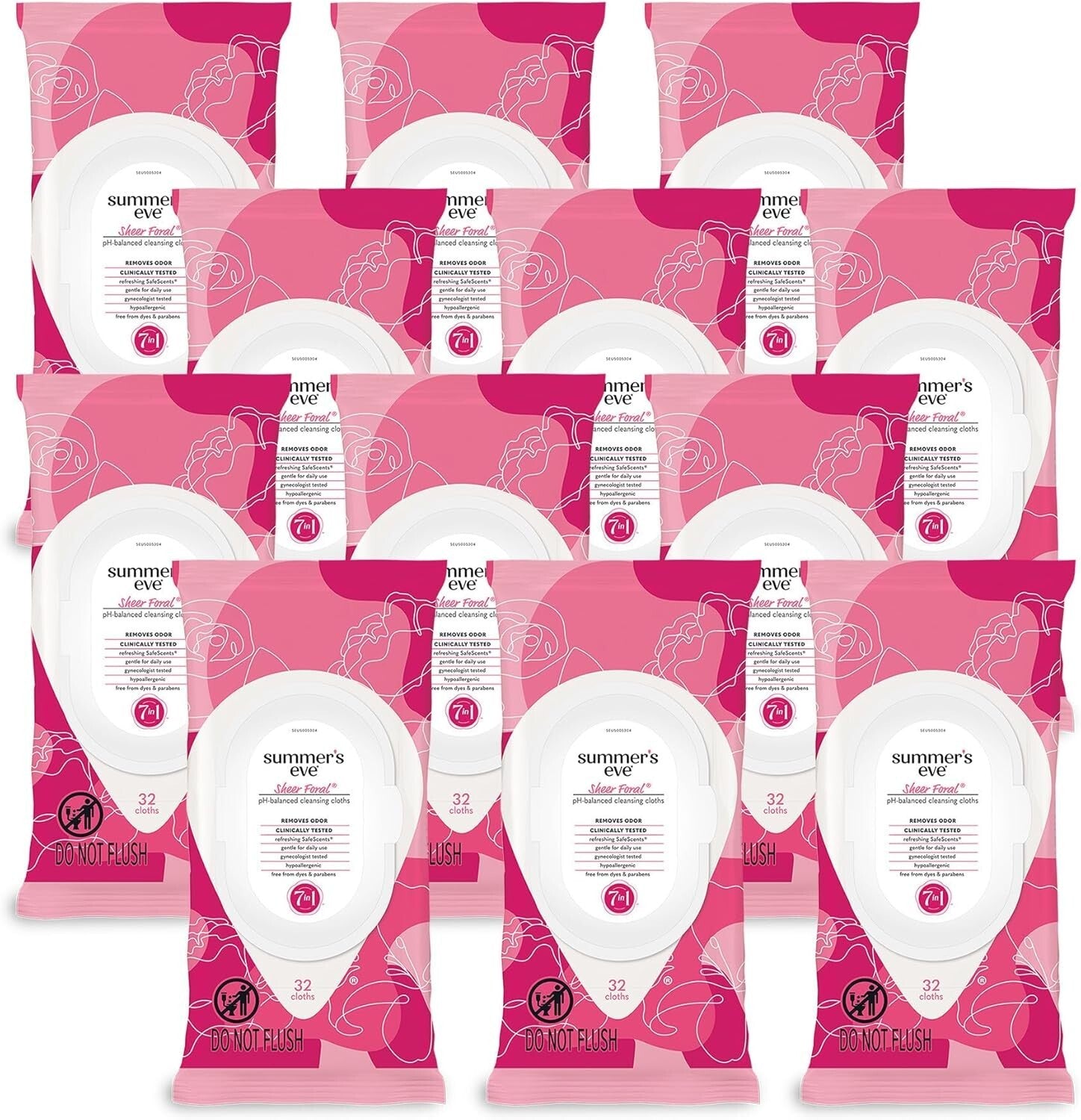 Refreshing Feminine Cleansing Wipes with Sheer Floral Scent - 32 Count, 12 Pack