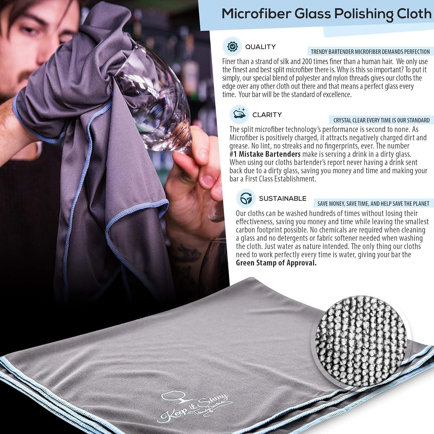 Elegant Grey Microfiber Cloths for Spotless Glass Shine - Pack of 2, 25x20 Inch