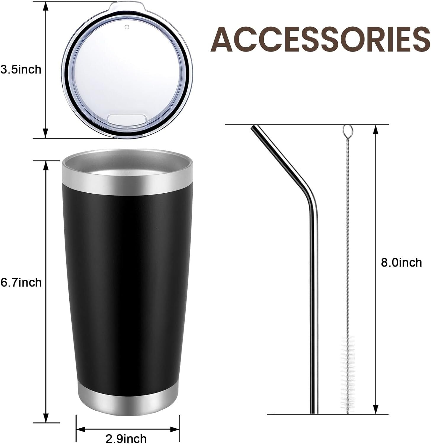 Durable 20oz Stainless Steel Tumbler Set - 8 Pack of Insulated Cups with Lids