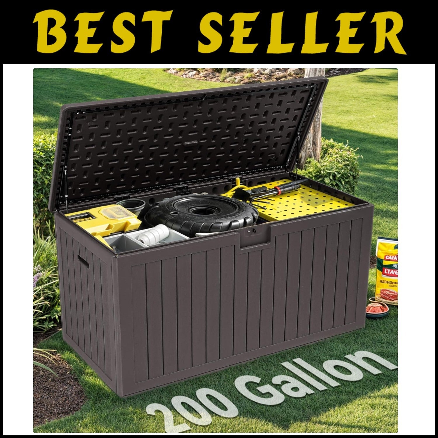 200 Gallon Double-Wall Deck Box with Divider – Water-Resistant Outdoor Storage