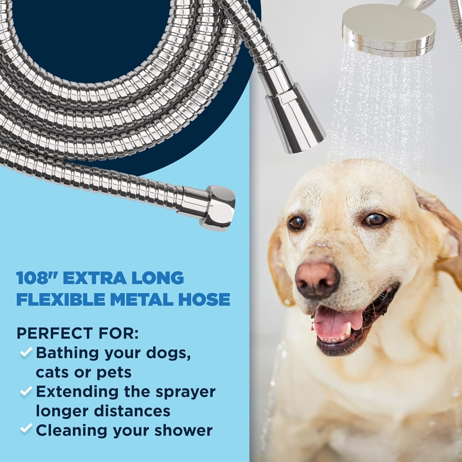 Extra Long 108-Inch Hose Handheld Shower Head - 3 Settings with Shutoff Valve