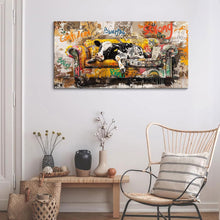 Load image into Gallery viewer, Colorful 24x48 IN Cow Graffiti Print - Fun Wall Art for Game Rooms or Offices