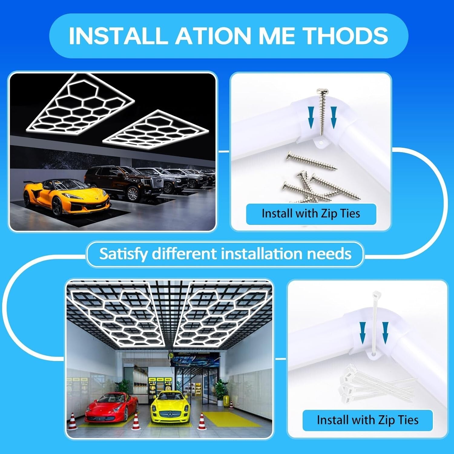 Hexagon 108000LM LED Garage Light with Safe Installation - Ideal for Workshops