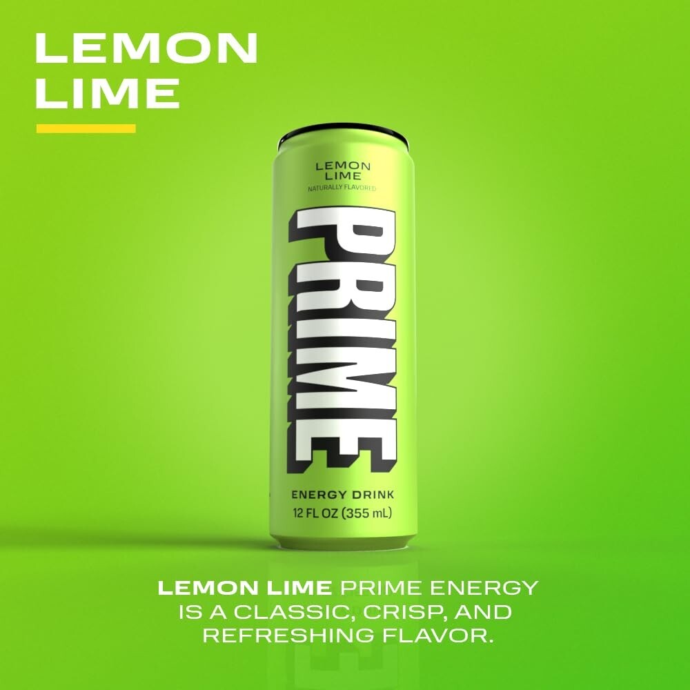 High-Performance PRIME Energy Drink | Lemon Lime Flavor - 12 Pack Caffeine Boost