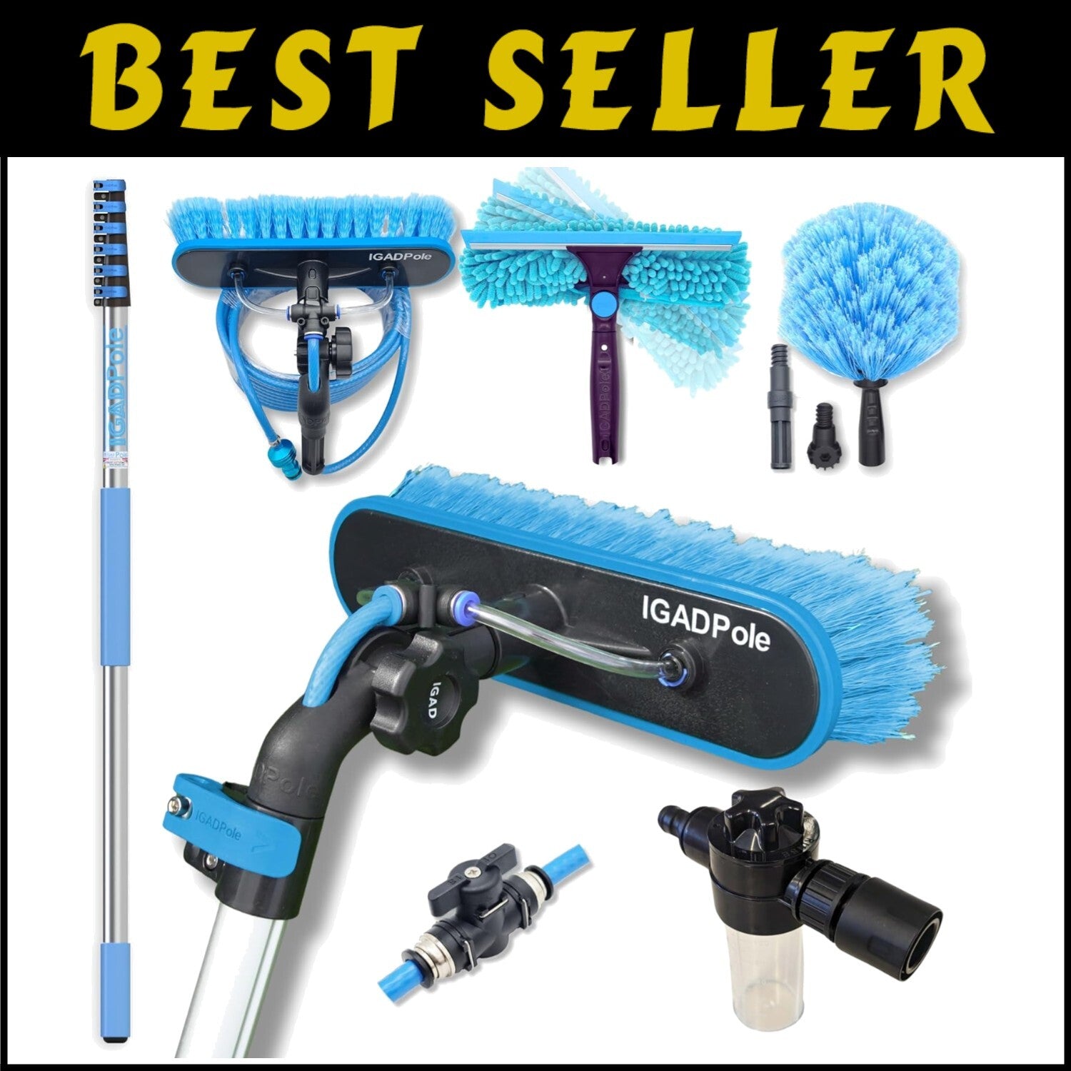 Composite 24ft Cleaning Tool: Adjustable Water-Fed Brush & Squeegee for Home Use