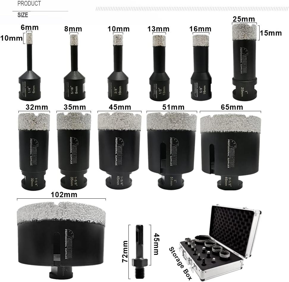 Compact Diamond Core Drill Bits Set with SDS Adapter for Precision Cutting