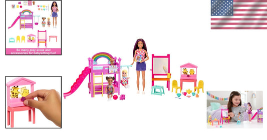 Complete Daycare Playset: Skipper Doll, 2 Toddlers & 15+ Play Items for Ages 3+