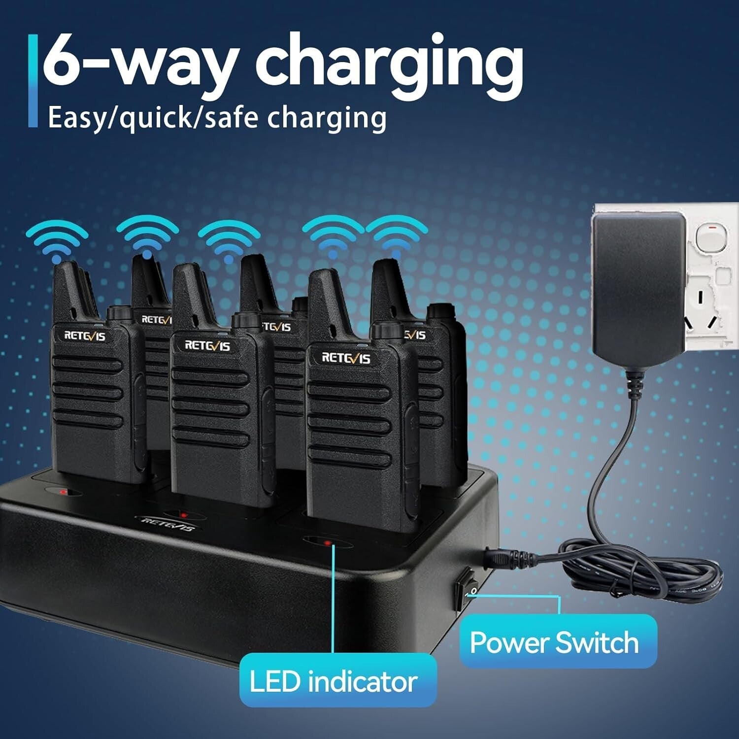 Efficient Walkie Talkies - 6 Pack Rechargeable Two-Way Radios with Multi Charger