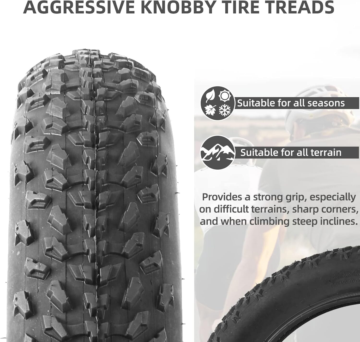 Heavy-Duty 20” Fat Bike Tires & Tubes with Knobby Tread - Ideal for Any Terrain