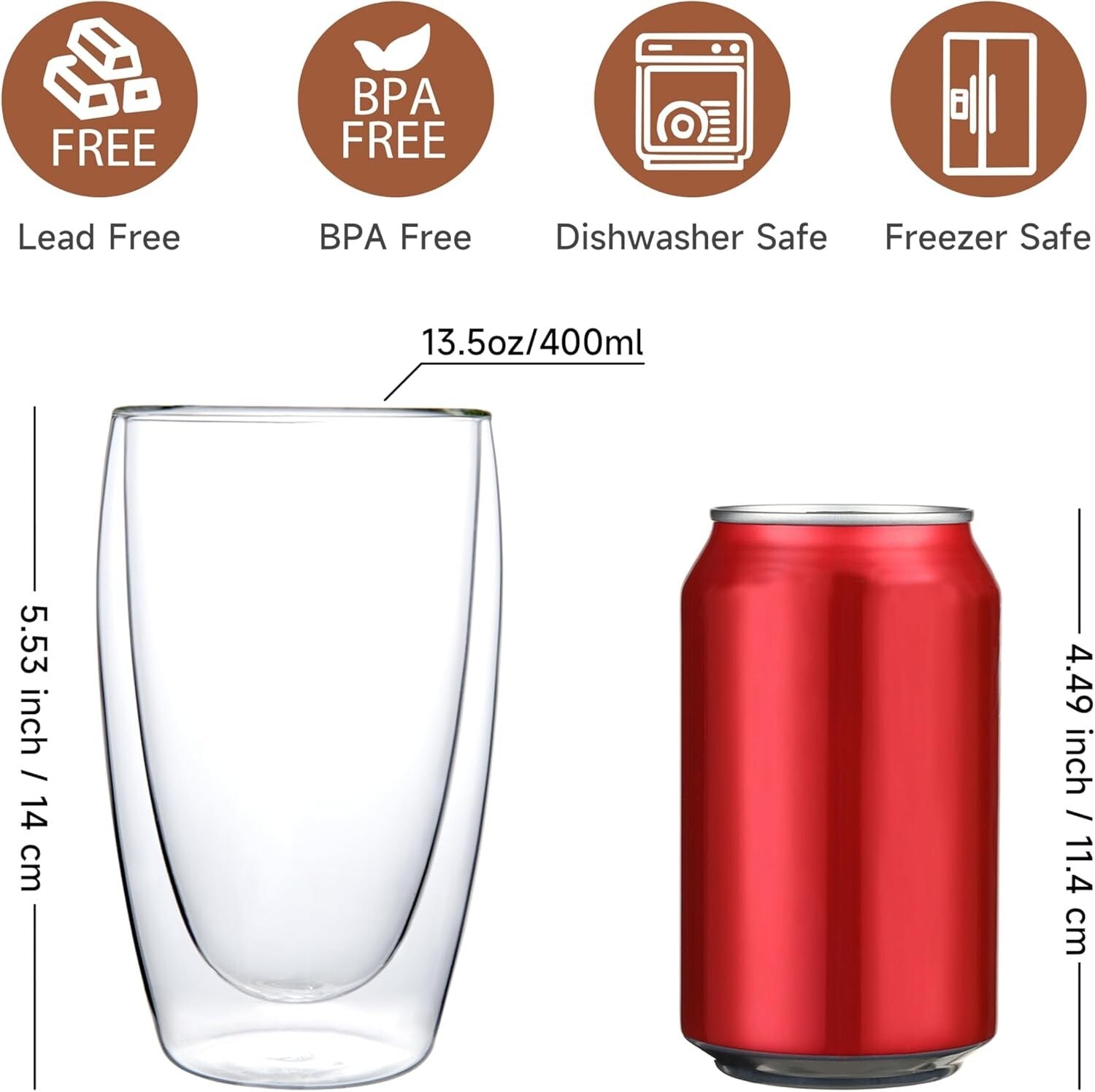 Set of 4 Double Wall Borosilicate Glass Coffee Mugs - Elegant Insulated Design