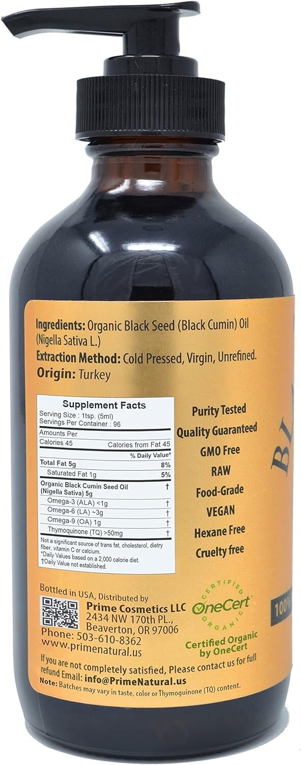 Organic Cold Pressed Black Seed Oil 16oz - Versatile Digestive & Skin Solution