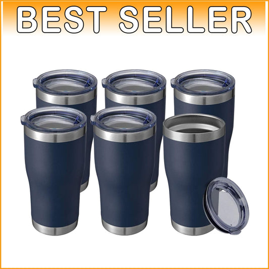 BPA-Free 20 oz Navy Blue Tumblers - 6 Pack Stainless Steel for Travel & Home Use