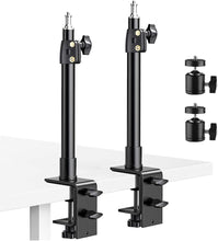 Load image into Gallery viewer, 2-Pack Adjustable Desk Mount Stand with 360° Ball Head for Cameras &amp; Lights