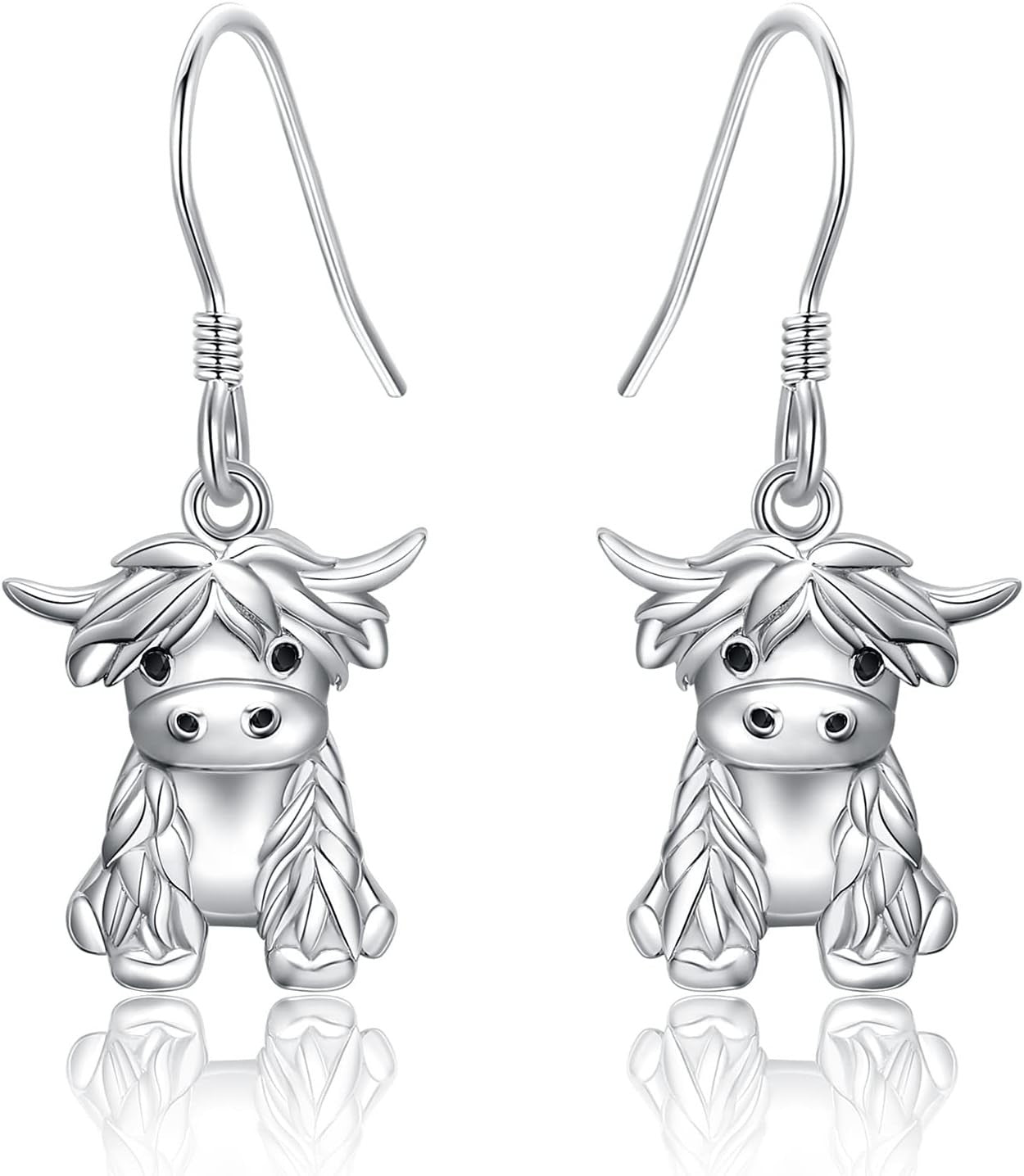 925 Sterling Silver Highland Cow Dangle Earrings - Unique Cow Jewelry for Women