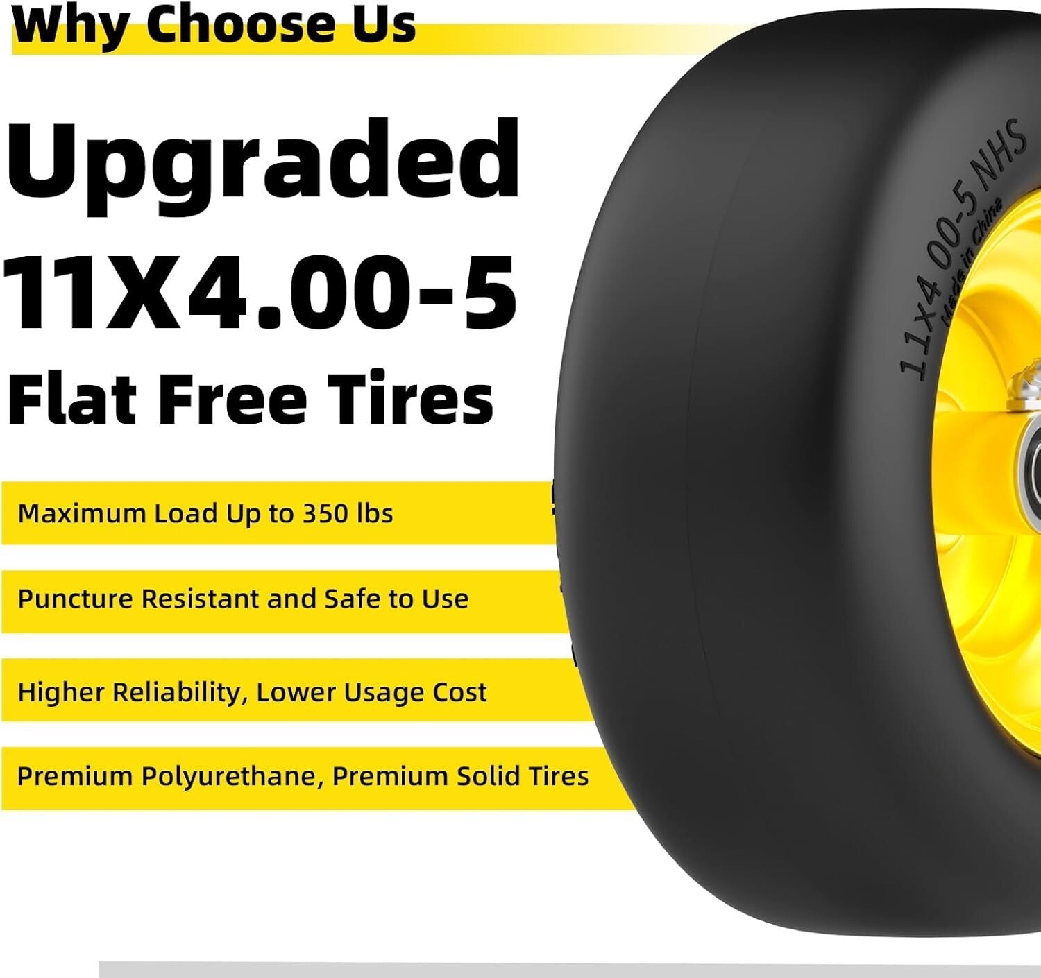 11x4-5 Solid Mower Tires with Superior Traction - Perfect for Zero-Turn Models
