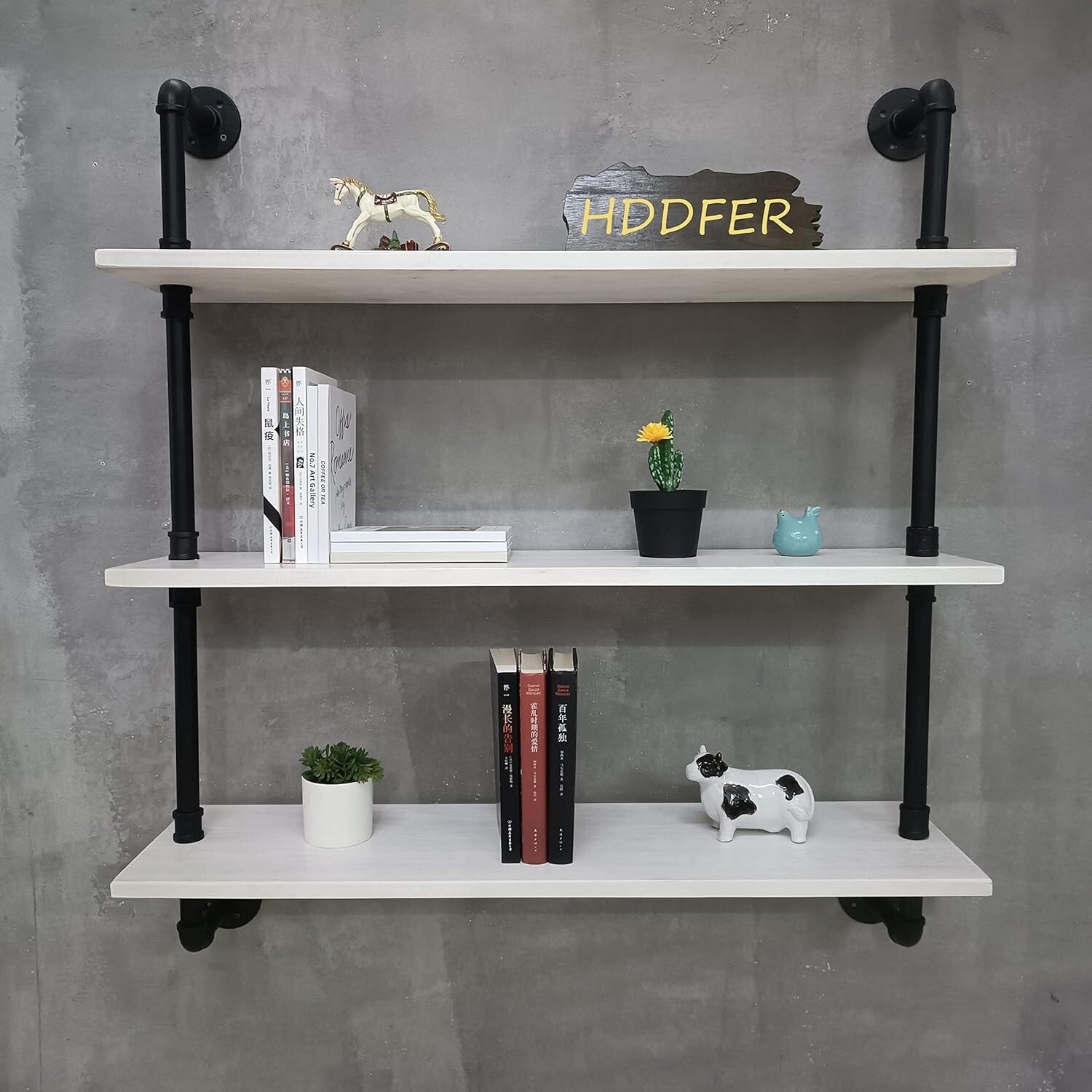 30 Inch Adjustable Industrial Floating Shelves - Wood and Metal Pipe Design