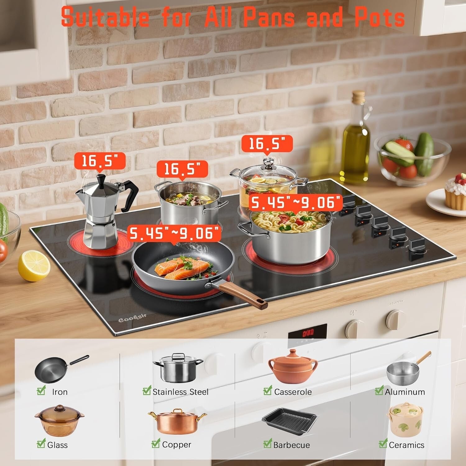 Versatile 36-Inch Electric Stove - 5 Burner Knob Control for Culinary Precision