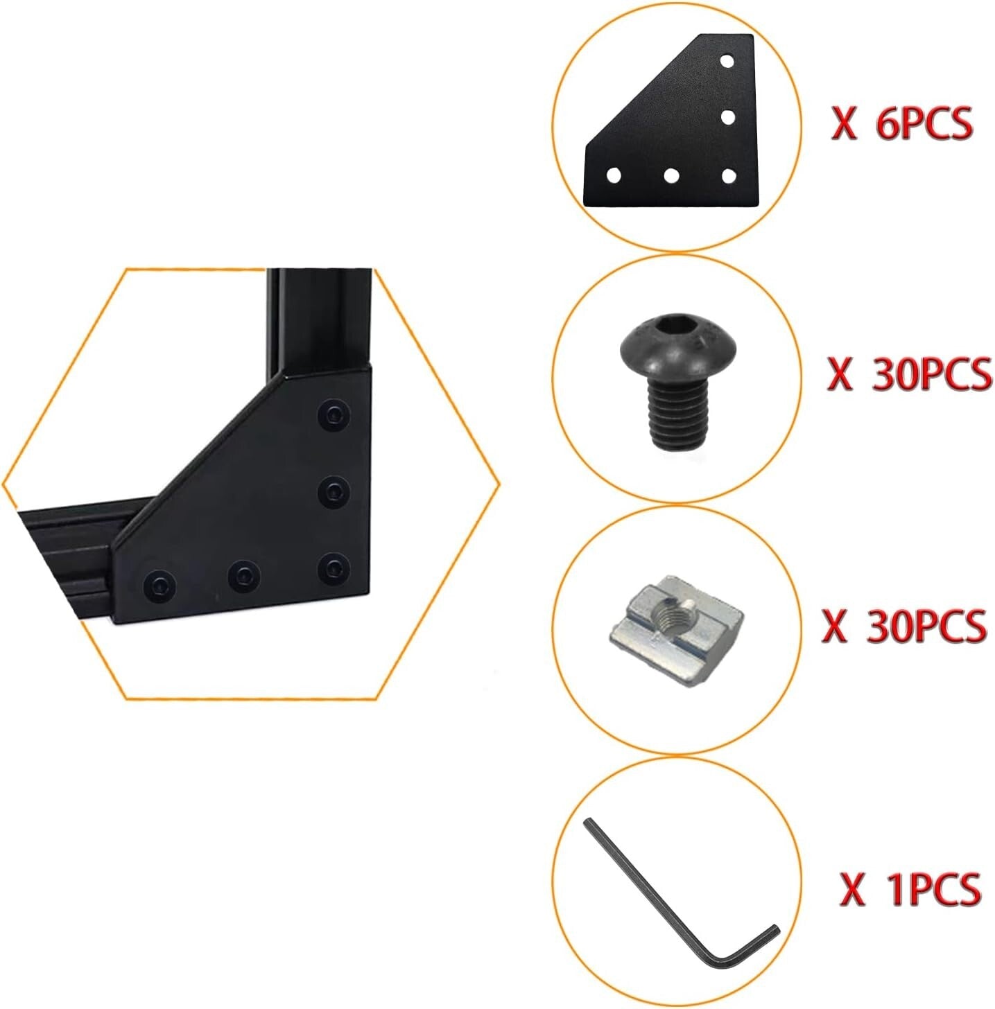 Durable 6-Piece L Bracket Set with T-Nuts & Screws - Perfect for Aluminum Builds
