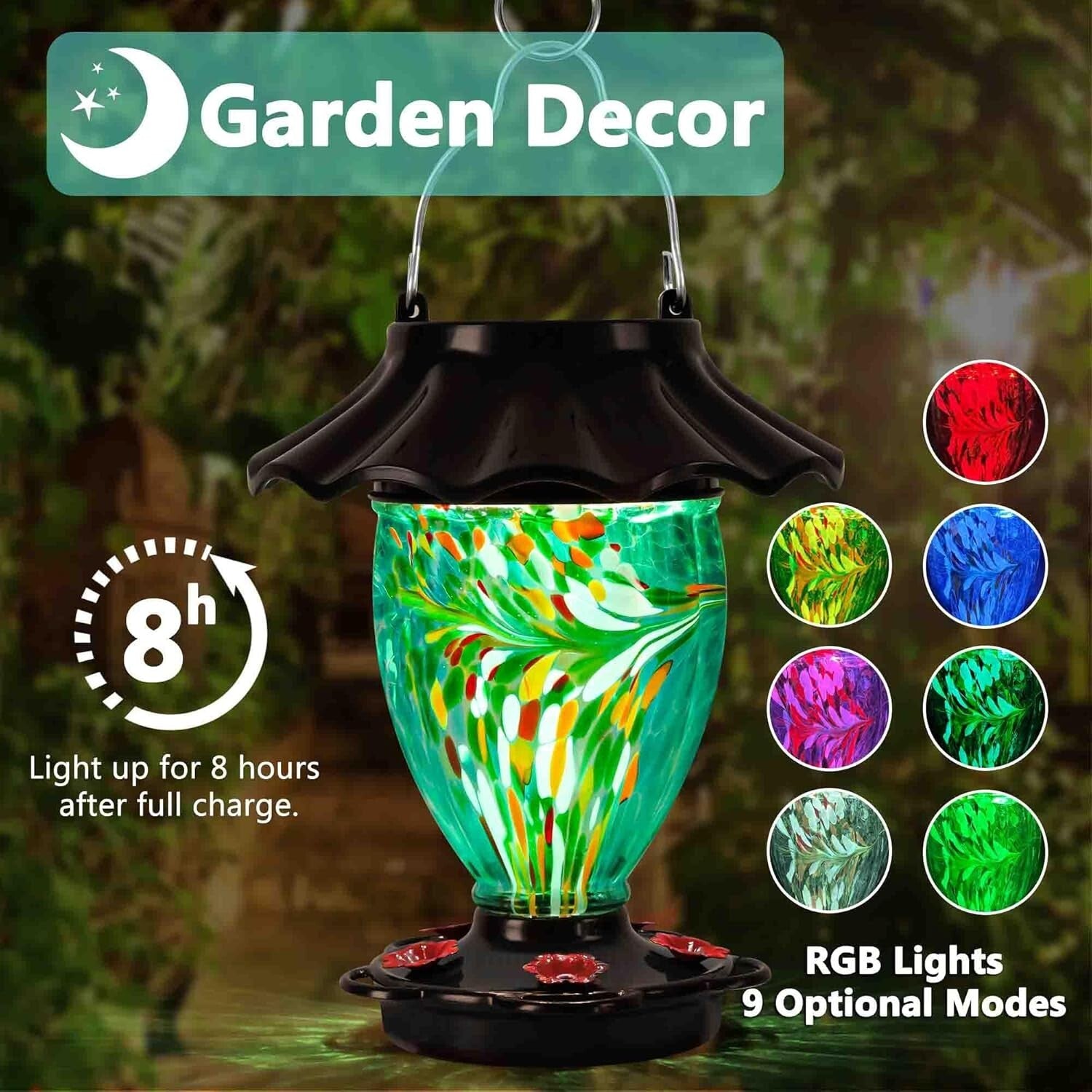 Elegant Solar Color Changing Hummingbird Feeder - 32oz Beautiful Garden Display