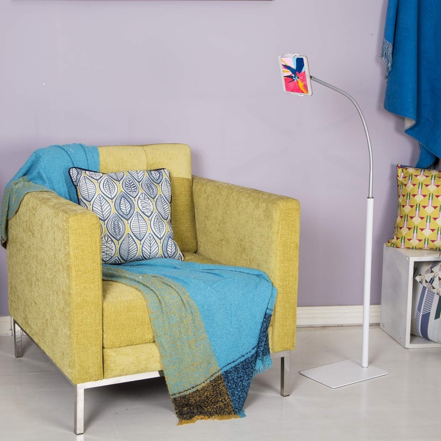 Elegant Adjustable Tablet Floor Stand with Flexible Gooseneck for 3.5"-10.6"