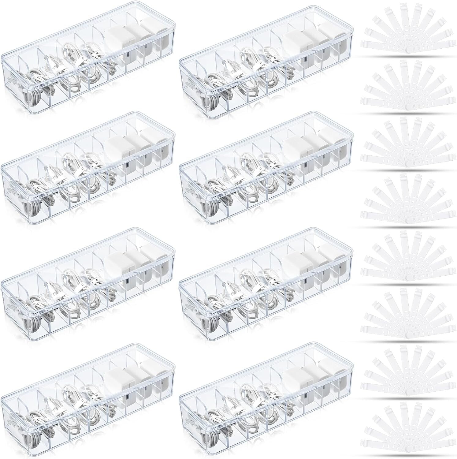 Versatile Clear Cord Storage Box with 80 Silicone Ties - Ideal for Home & Office