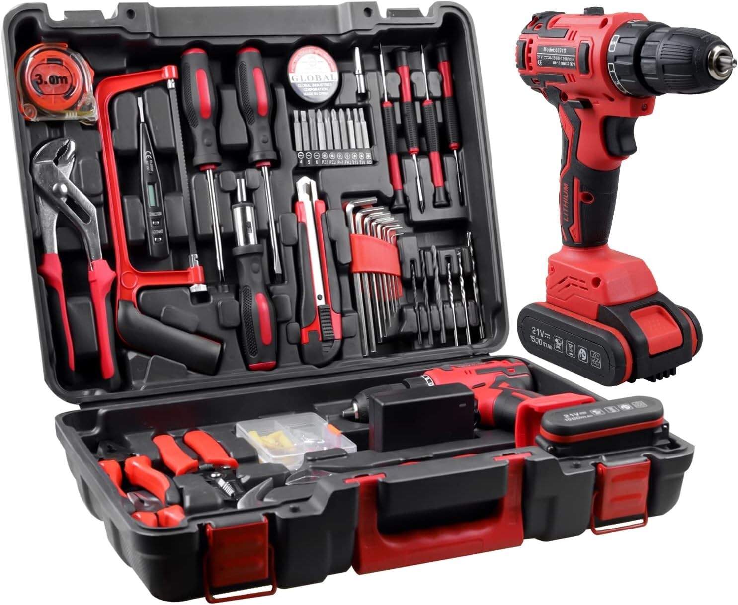 Fully Equipped 21V Cordless Drill Kit with 112-Piece Accessory Set for Home DIY