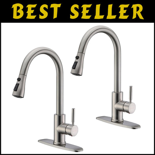 Easy Install Brushed Nickel Kitchen Faucet with 360° Pull Down Sprayer - 2 Pack