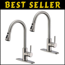 Load image into Gallery viewer, Easy Install Brushed Nickel Kitchen Faucet with 360° Pull Down Sprayer - 2 Pack