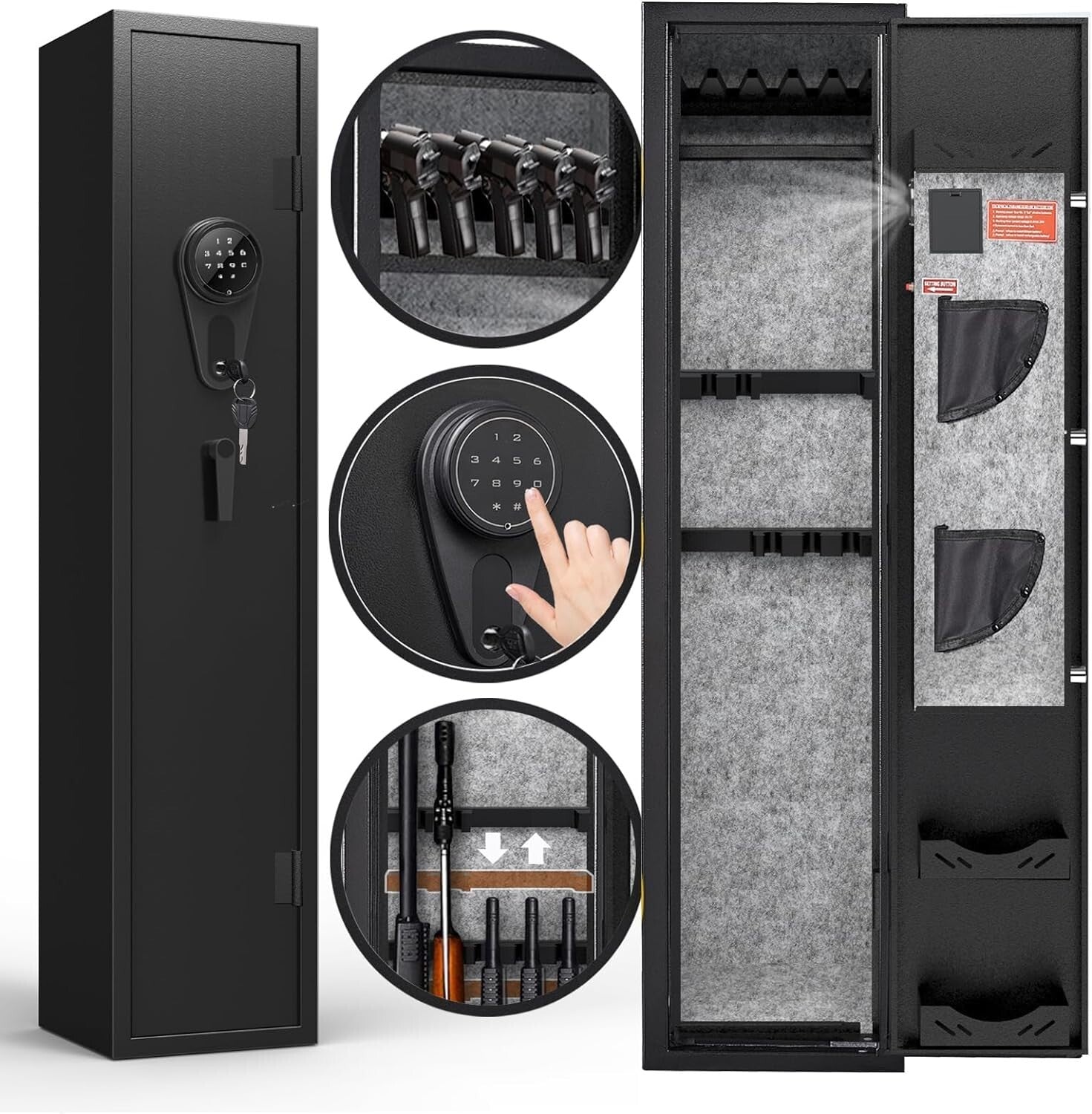 Secure 3-5 Rifle Safe with LED Lighting & Anti-Theft Features - Wall/Floor Mount