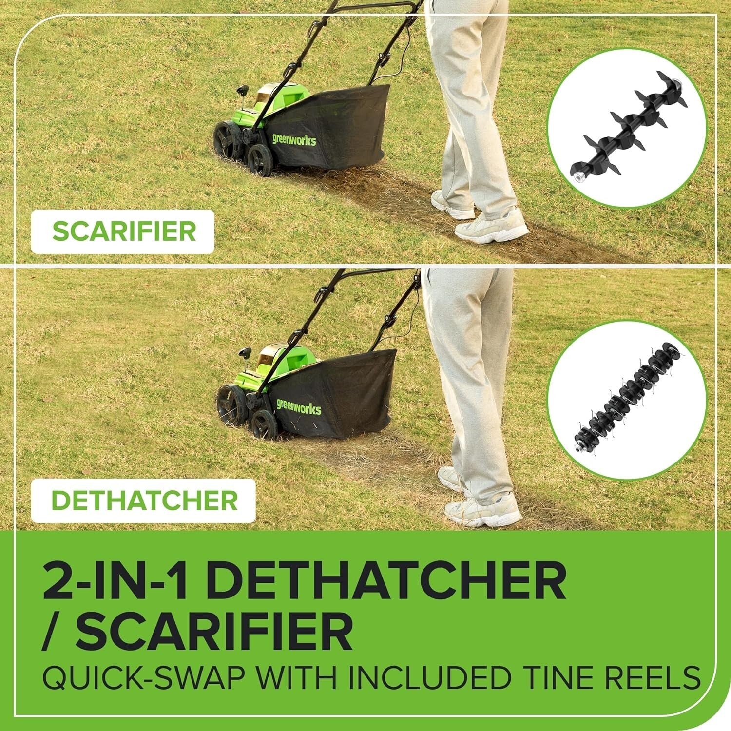 Multi-Function Lawn Dethatcher with 14-Inch Cutting Width & 5 Depth Settings