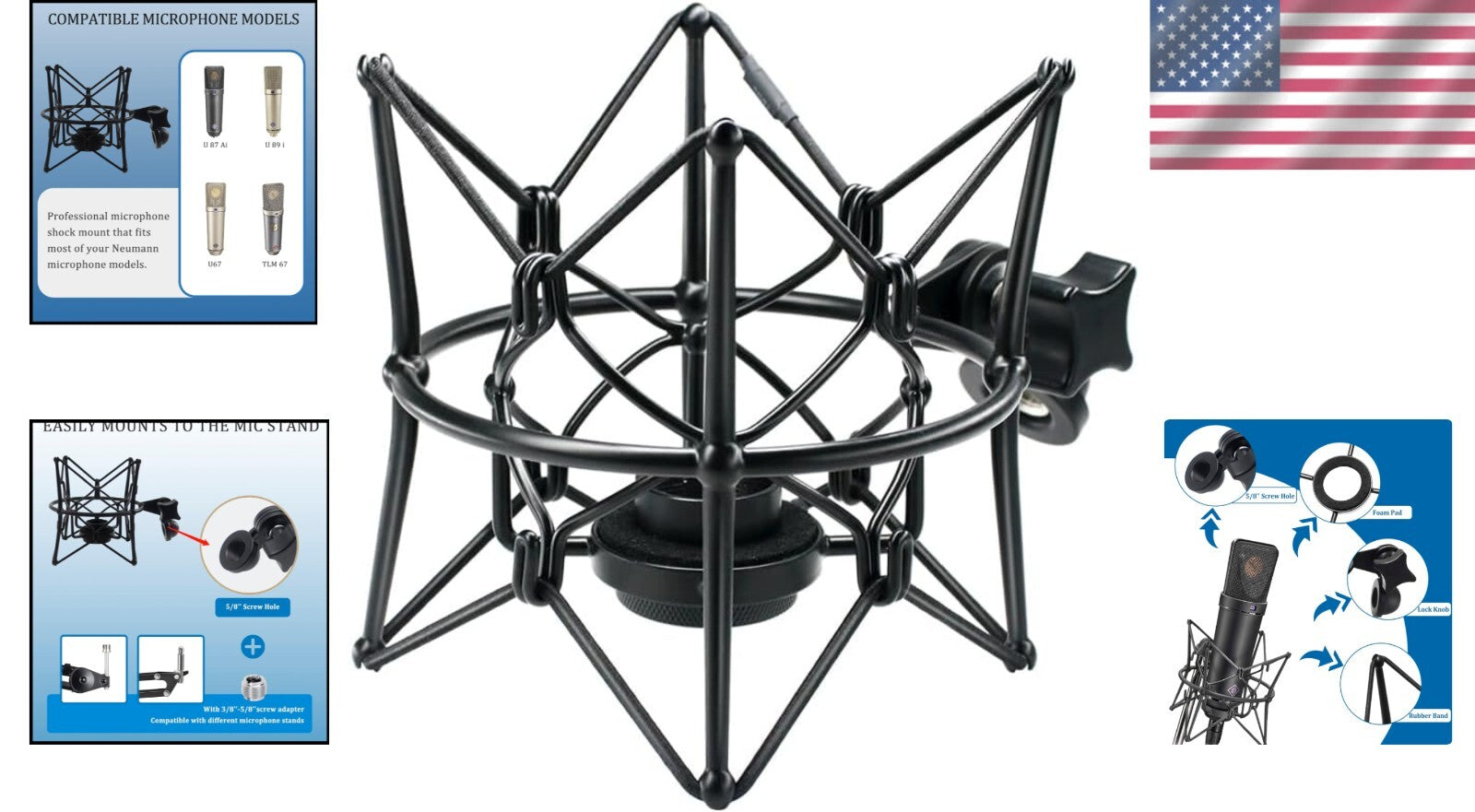 Versatile Shockmount Stand for Neumann Microphones - 5/8"-3/8" Adaptor Included