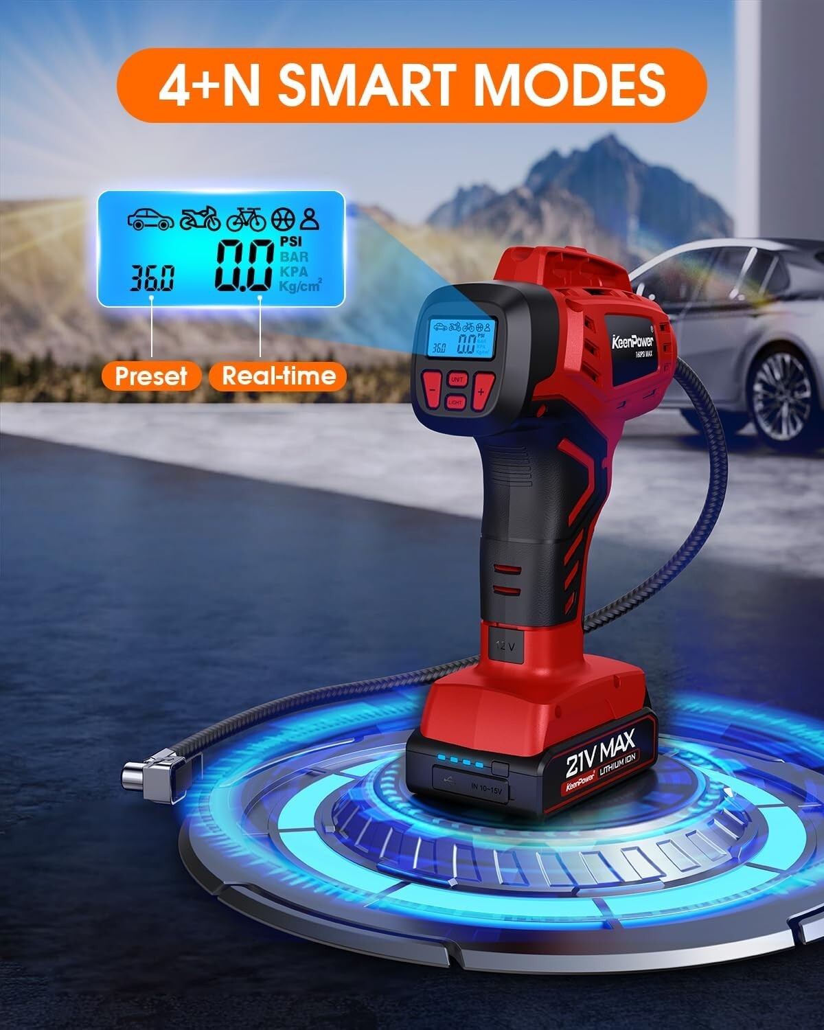 Field-Ready Tire Air Pump - Digital Pressure Gauge, 160 PSI & Dual Power Supply